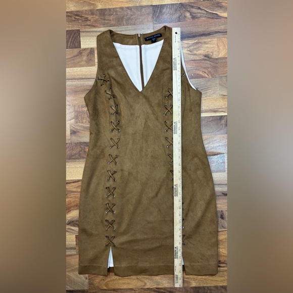 Boston Proper Faux Suede Lace Up Dress Tan Size 10 Western Boho Sleeveless Chic - Picture 4 of 7